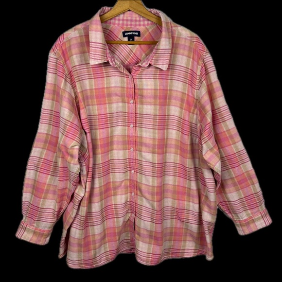 Land's End Women Long Sleeve Button Up Shirt Sz 3X Flip Cuff Roll Tab Breathable - Picture 1 of 11